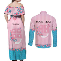 Personalized Italy Liguria Couples Matching Off Shoulder Maxi Dress and Long Sleeve Button Shirt Carnation Flowers Of The Riviera