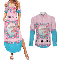 Personalized Italy Liguria Couples Matching Summer Maxi Dress and Long Sleeve Button Shirt Carnation Flowers Of The Riviera