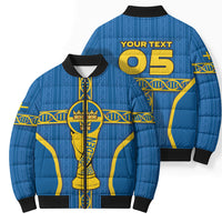 Custom Sweden Football Bomber Puffer Jacket Three Crowns Golden DNA Trophy