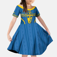 Custom Sweden Football Kid Short Sleeve Dress Three Crowns Golden DNA Trophy