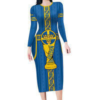 Custom Sweden Football Long Sleeve Bodycon Dress Three Crowns Golden DNA Trophy