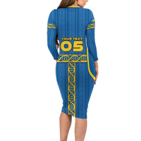 Custom Sweden Football Long Sleeve Bodycon Dress Three Crowns Golden DNA Trophy