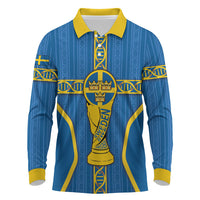 Custom Sweden Football Long Sleeve Polo Shirt Three Crowns Golden DNA Trophy