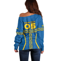 Custom Sweden Football Off Shoulder Sweater Three Crowns Golden DNA Trophy