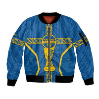 Custom Sweden Football Sleeve Zip Bomber Jacket Three Crowns Golden DNA Trophy