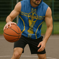 Custom Sweden Football Sleeveless Hoodie Three Crowns Golden DNA Trophy
