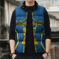 Custom Sweden Football Sleeveless Puffer Jacket Three Crowns Golden DNA Trophy