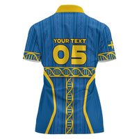Custom Sweden Football Women Polo Shirt Three Crowns Golden DNA Trophy