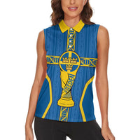Custom Sweden Football Women Sleeveless Polo Shirt Three Crowns Golden DNA Trophy