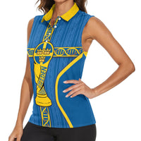 Custom Sweden Football Women Sleeveless Polo Shirt Three Crowns Golden DNA Trophy