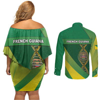 French Guiana Is In My DNA Couples Matching Off Shoulder Short Dress and Long Sleeve Button Shirt - Wonder Print Shop