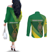 French Guiana Is In My DNA Couples Matching Off The Shoulder Long Sleeve Dress and Long Sleeve Button Shirt - Wonder Print Shop