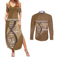 Saint Martin Is In My DNA Couples Matching Summer Maxi Dress and Long Sleeve Button Shirt - Wonder Print Shop