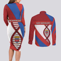 Saint Barthelemy Is In My DNA Couples Matching Long Sleeve Bodycon Dress and Long Sleeve Button Shirt - Wonder Print Shop