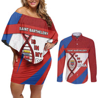 Saint Barthelemy Is In My DNA Couples Matching Off Shoulder Short Dress and Long Sleeve Button Shirt - Wonder Print Shop