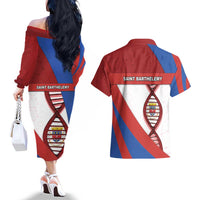 Saint Barthelemy Is In My DNA Couples Matching Off The Shoulder Long Sleeve Dress and Hawaiian Shirt - Wonder Print Shop