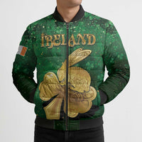 Personalized Ireland Bomber Puffer Jacket The Shamrock With The Irish Hare Patterns - Wonder Print Shop