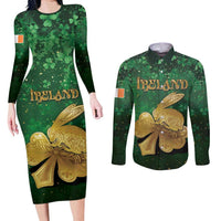 Personalized Ireland Couples Matching Long Sleeve Bodycon Dress and Long Sleeve Button Shirt The Shamrock With The Irish Hare Patterns - Wonder Print Shop