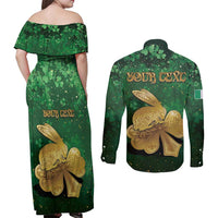 Personalized Ireland Couples Matching Off Shoulder Maxi Dress and Long Sleeve Button Shirt The Shamrock With The Irish Hare Patterns - Wonder Print Shop