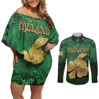 Personalized Ireland Couples Matching Off Shoulder Short Dress and Long Sleeve Button Shirt The Shamrock With The Irish Hare Patterns - Wonder Print Shop