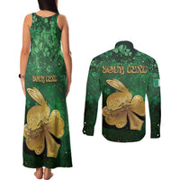 Personalized Ireland Couples Matching Tank Maxi Dress and Long Sleeve Button Shirt The Shamrock With The Irish Hare Patterns - Wonder Print Shop