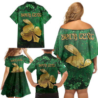 Personalized Ireland Family Matching Off Shoulder Short Dress and Hawaiian Shirt The Shamrock With The Irish Hare Patterns - Wonder Print Shop