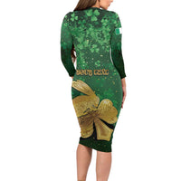 Personalized Ireland Long Sleeve Bodycon Dress The Shamrock With The Irish Hare Patterns - Wonder Print Shop