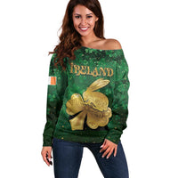 Personalized Ireland Off Shoulder Sweater The Shamrock With The Irish Hare Patterns - Wonder Print Shop