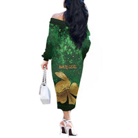 Personalized Ireland Off The Shoulder Long Sleeve Dress The Shamrock With The Irish Hare Patterns - Wonder Print Shop