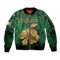 Personalized Ireland Sleeve Zip Bomber Jacket The Shamrock With The Irish Hare Patterns - Wonder Print Shop