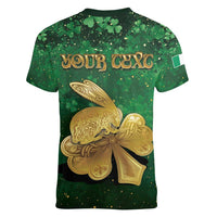 Personalized Ireland Women V-Neck T-Shirt The Shamrock With The Irish Hare Patterns - Wonder Print Shop