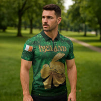 Personalized Ireland Zipper Polo Shirt The Shamrock With The Irish Hare Patterns - Wonder Print Shop