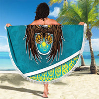 Kazakhstan Beach Blanket The Eagle With Kazakh Patterns - Wonder Print Shop