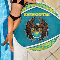 Kazakhstan Beach Blanket The Eagle With Kazakh Patterns - Wonder Print Shop