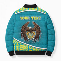 Personalized Kazakhstan Bomber Puffer Jacket The Eagle With Kazakh Patterns - Wonder Print Shop