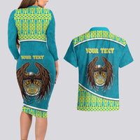 Personalized Kazakhstan Couples Matching Long Sleeve Bodycon Dress and Hawaiian Shirt The Eagle With Kazakh Patterns - Wonder Print Shop