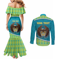 Personalized Kazakhstan Couples Matching Mermaid Dress and Long Sleeve Button Shirt The Eagle With Kazakh Patterns - Wonder Print Shop