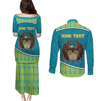 Personalized Kazakhstan Couples Matching Puletasi and Long Sleeve Button Shirt The Eagle With Kazakh Patterns - Wonder Print Shop