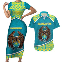 Personalized Kazakhstan Couples Matching Short Sleeve Bodycon Dress and Hawaiian Shirt The Eagle With Kazakh Patterns - Wonder Print Shop