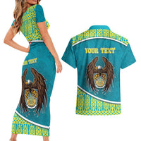 Personalized Kazakhstan Couples Matching Short Sleeve Bodycon Dress and Hawaiian Shirt The Eagle With Kazakh Patterns - Wonder Print Shop