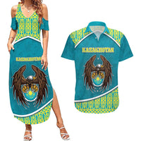 Personalized Kazakhstan Couples Matching Summer Maxi Dress and Hawaiian Shirt The Eagle With Kazakh Patterns - Wonder Print Shop