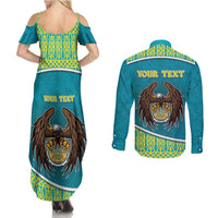 Personalized Kazakhstan Couples Matching Summer Maxi Dress and Long Sleeve Button Shirt The Eagle With Kazakh Patterns - Wonder Print Shop
