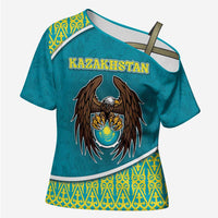 Personalized Kazakhstan Cross Shoulder Shirt The Eagle With Kazakh Patterns - Wonder Print Shop