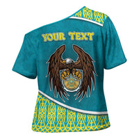 Personalized Kazakhstan Cross Shoulder Shirt The Eagle With Kazakh Patterns - Wonder Print Shop