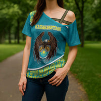 Personalized Kazakhstan Cross Shoulder Shirt The Eagle With Kazakh Patterns - Wonder Print Shop