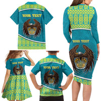 Personalized Kazakhstan Family Matching Long Sleeve Bodycon Dress and Hawaiian Shirt The Eagle With Kazakh Patterns - Wonder Print Shop