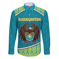 Personalized Kazakhstan Family Matching Off The Shoulder Long Sleeve Dress and Hawaiian Shirt The Eagle With Kazakh Patterns - Wonder Print Shop