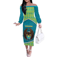 Personalized Kazakhstan Family Matching Off The Shoulder Long Sleeve Dress and Hawaiian Shirt The Eagle With Kazakh Patterns - Wonder Print Shop