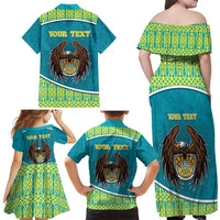 Personalized Kazakhstan Family Matching Off Shoulder Maxi Dress and Hawaiian Shirt The Eagle With Kazakh Patterns - Wonder Print Shop