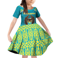 Personalized Kazakhstan Family Matching Off Shoulder Short Dress and Hawaiian Shirt The Eagle With Kazakh Patterns - Wonder Print Shop